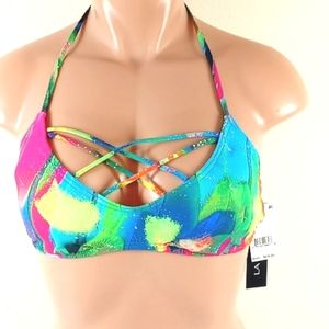 NEW LA BLANCA Bikini Top Swimwear Bandeau 10 Vacation Multi-color